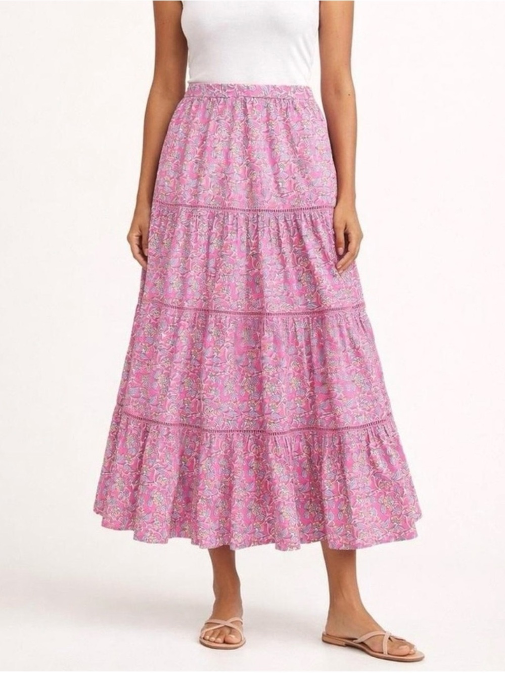 J.Crew Pink Vines Floral Tiered Maxi Skirt | XXS